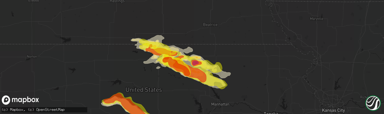 Hail map in Washington, KS on April 9, 2026