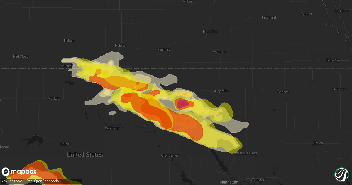 Hail map in Washington, KS on April 9, 2026