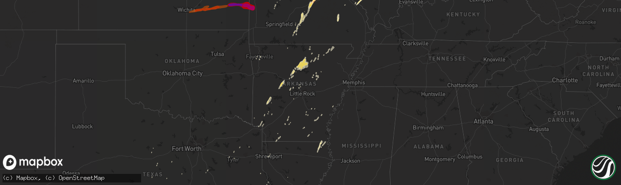 Hail map in Arkansas on April 10, 2013