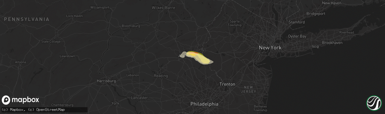 Hail map in Bethlehem, PA on April 10, 2013