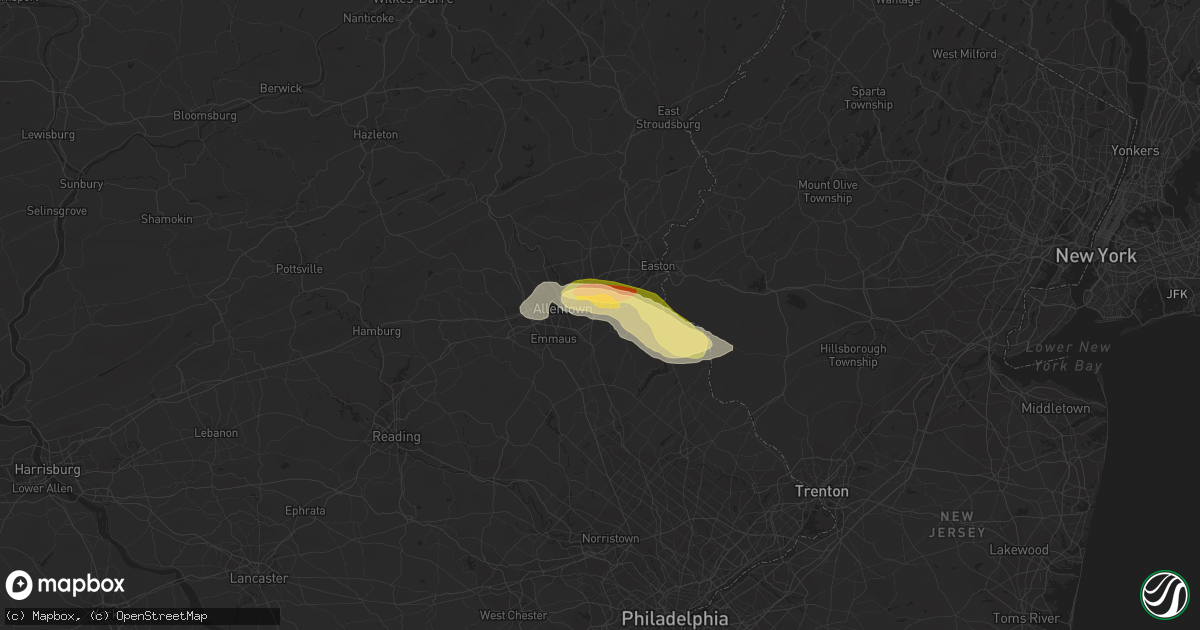Hail map in Bethlehem, PA on April 10, 2013
