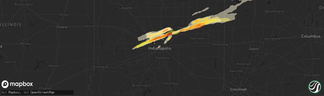 Hail map in Indianapolis, IN on April 10, 2013