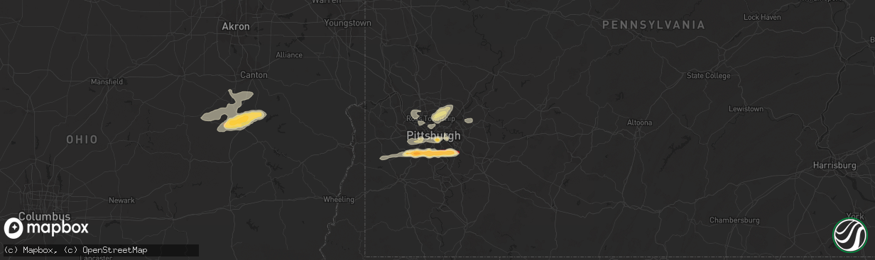 Hail map in Pittsburgh, PA on April 10, 2013