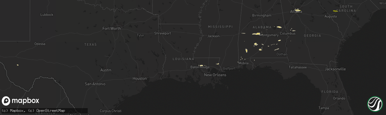 Hail map in Louisiana on April 10, 2015