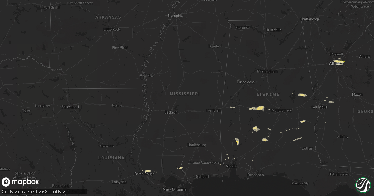 Hail map in Mississippi on April 10, 2015