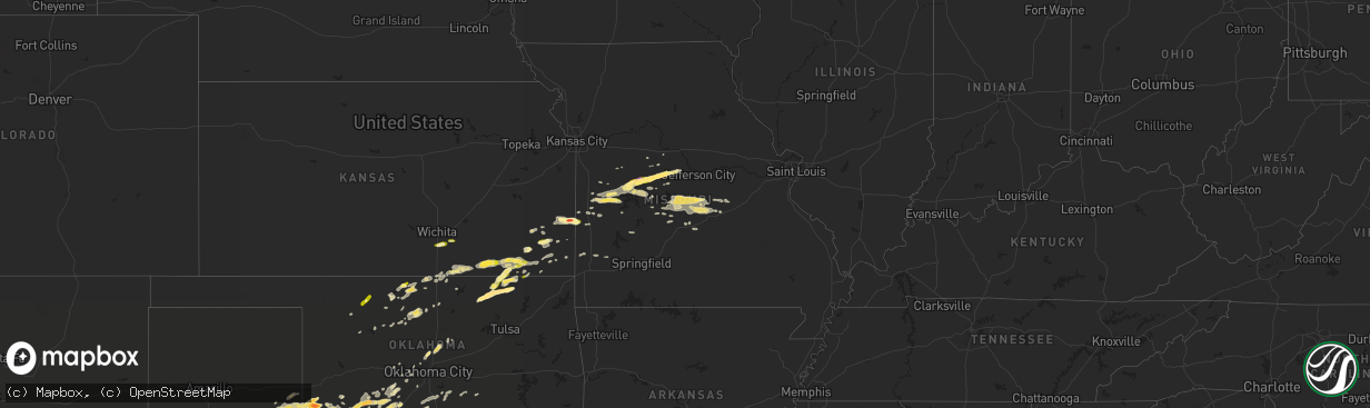 Hail map in Missouri on April 10, 2016