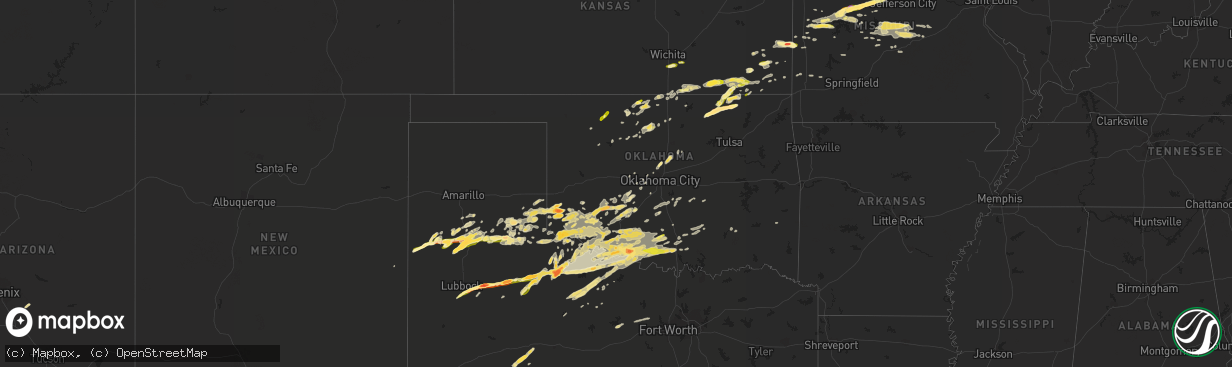 Hail map in Oklahoma on April 10, 2016