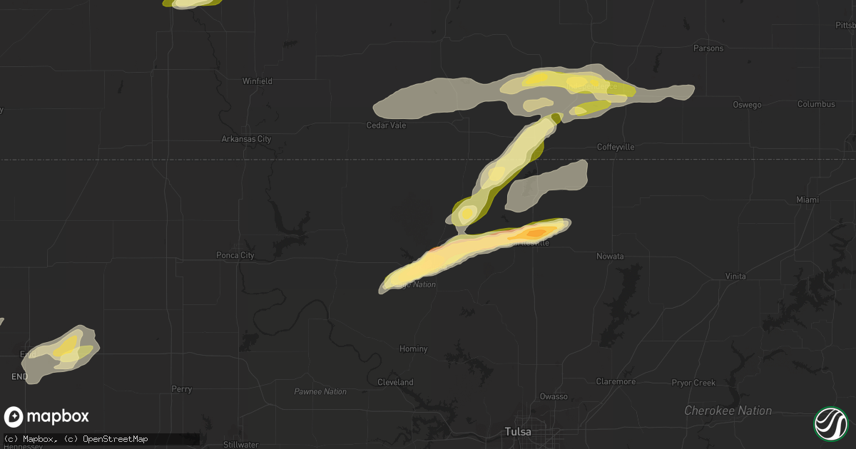Hail map in Pawhuska, OK on April 10, 2016