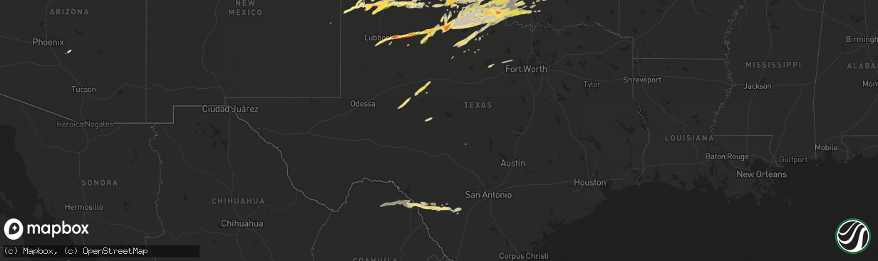 Hail map in Texas on April 10, 2016