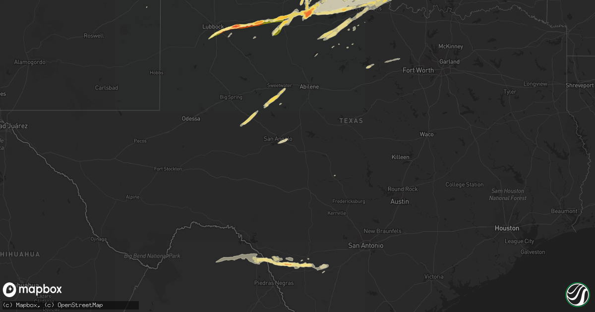 Hail map in Texas on April 10, 2016