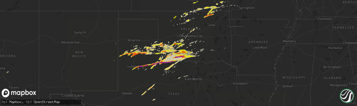 Hail map on April 10, 2016