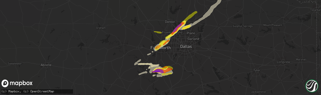 Hail map in Fort Worth, TX on April 10, 2017