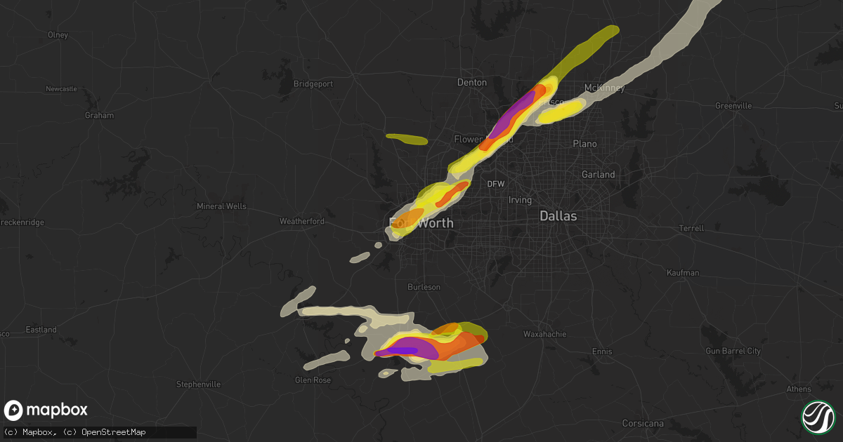 Hail map in Fort Worth, TX on April 10, 2017