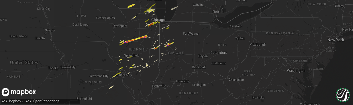 Hail map in Indiana on April 10, 2017