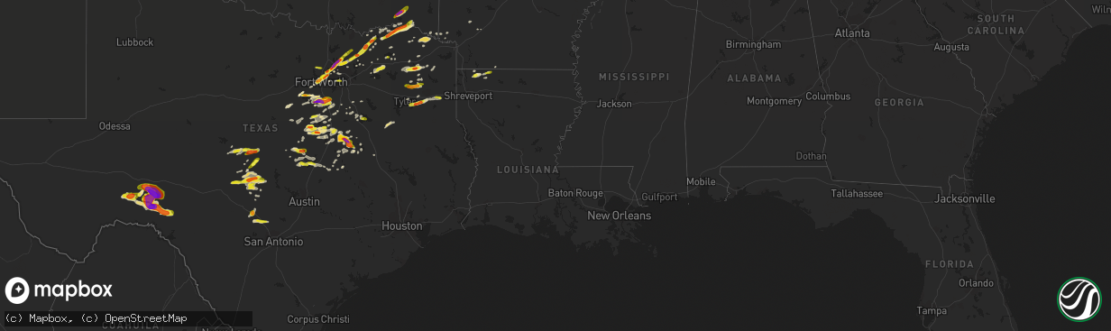 Hail map in Louisiana on April 10, 2017