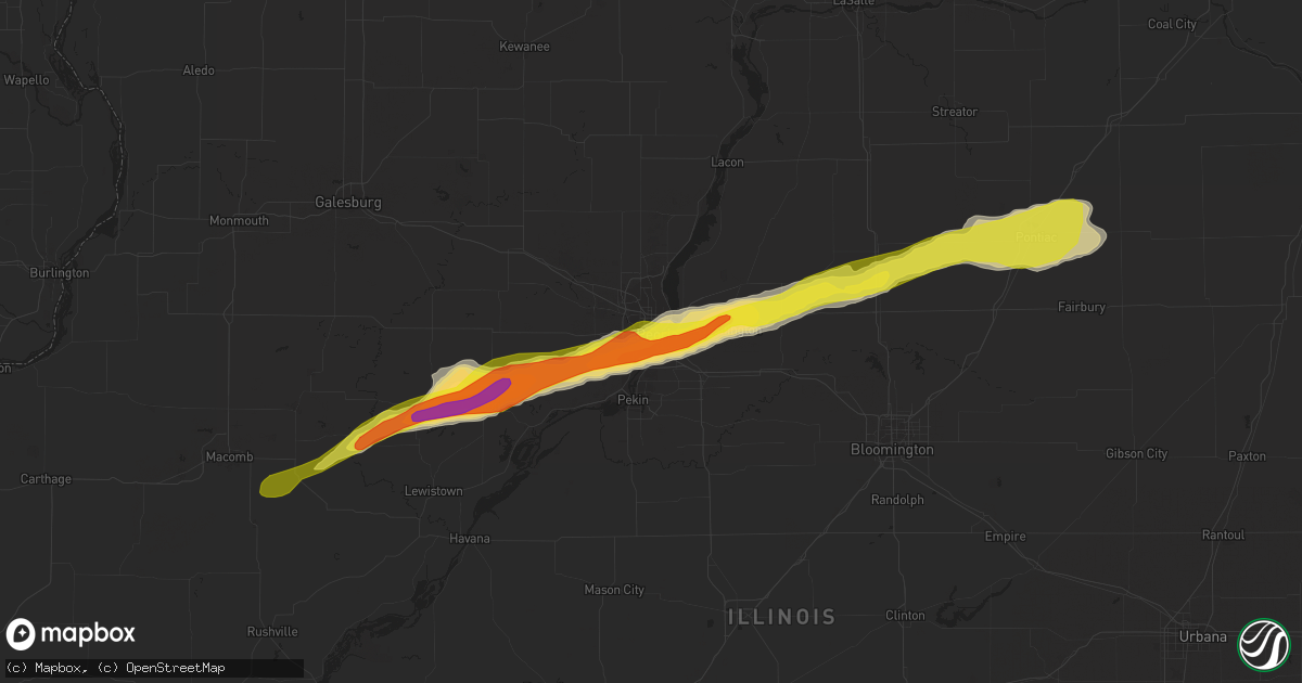 Hail map in Peoria, IL on April 10, 2017