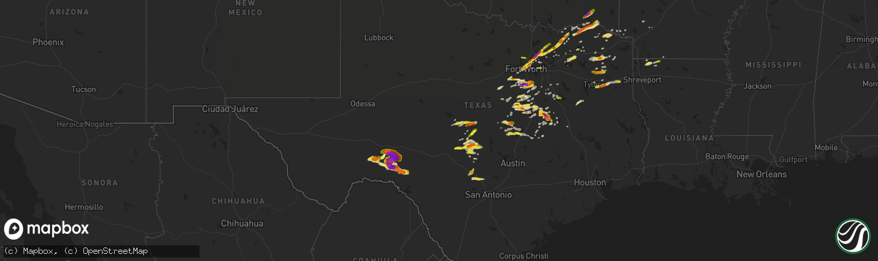 Hail map in Texas on April 10, 2017