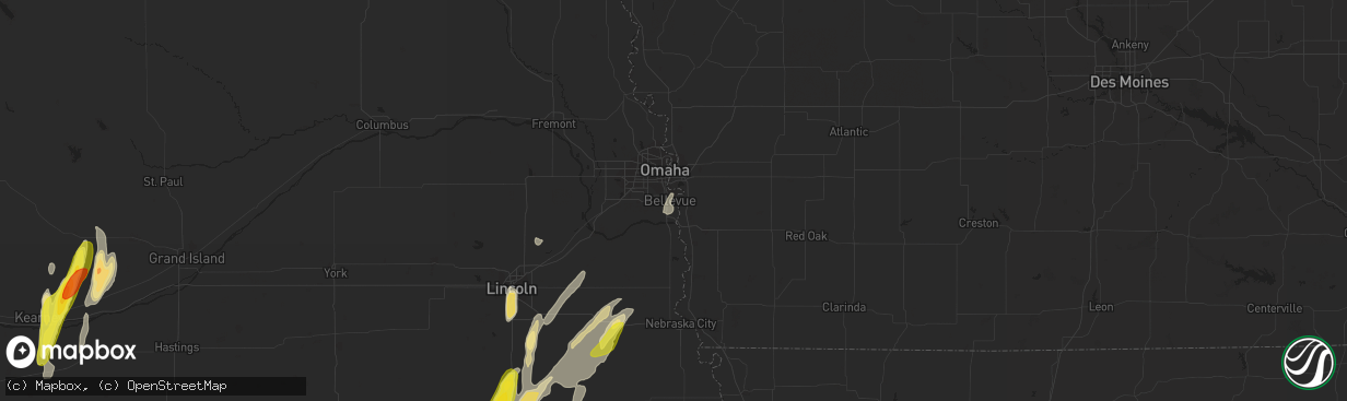 Hail map in Bellevue, NE on April 10, 2019