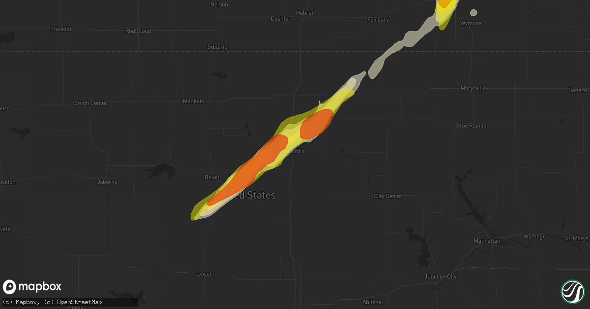 Hail map in Concordia, KS on April 10, 2019
