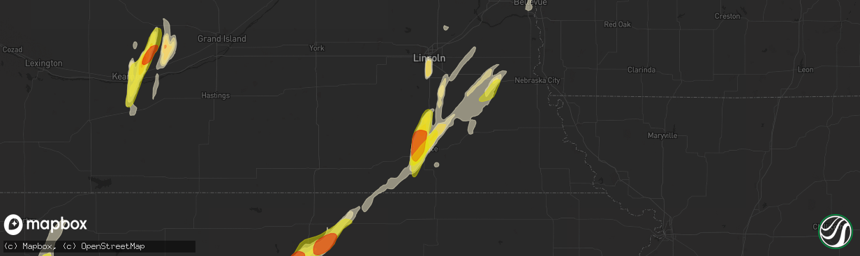 Hail map in Pickrell, NE on April 10, 2019