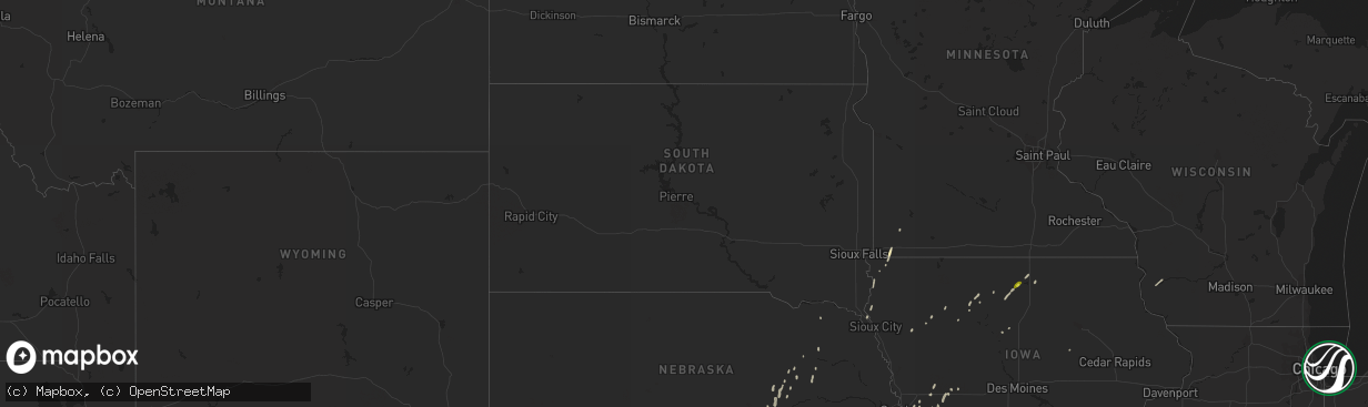 Hail map in South Dakota on April 10, 2019