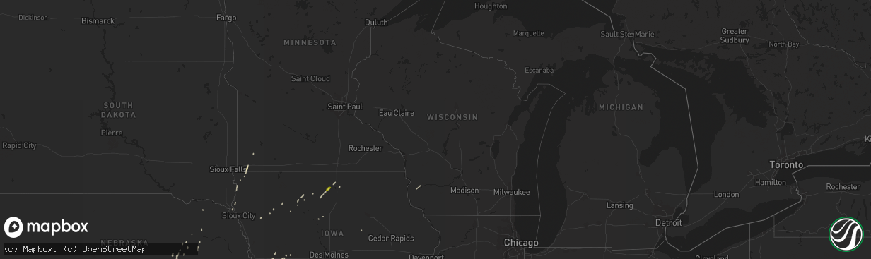 Hail map in Wisconsin on April 10, 2019