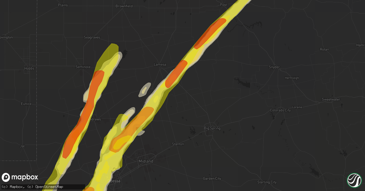 Hail map in Ackerly, TX on April 10, 2020