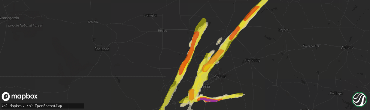 Hail map in Andrews, TX on April 10, 2020