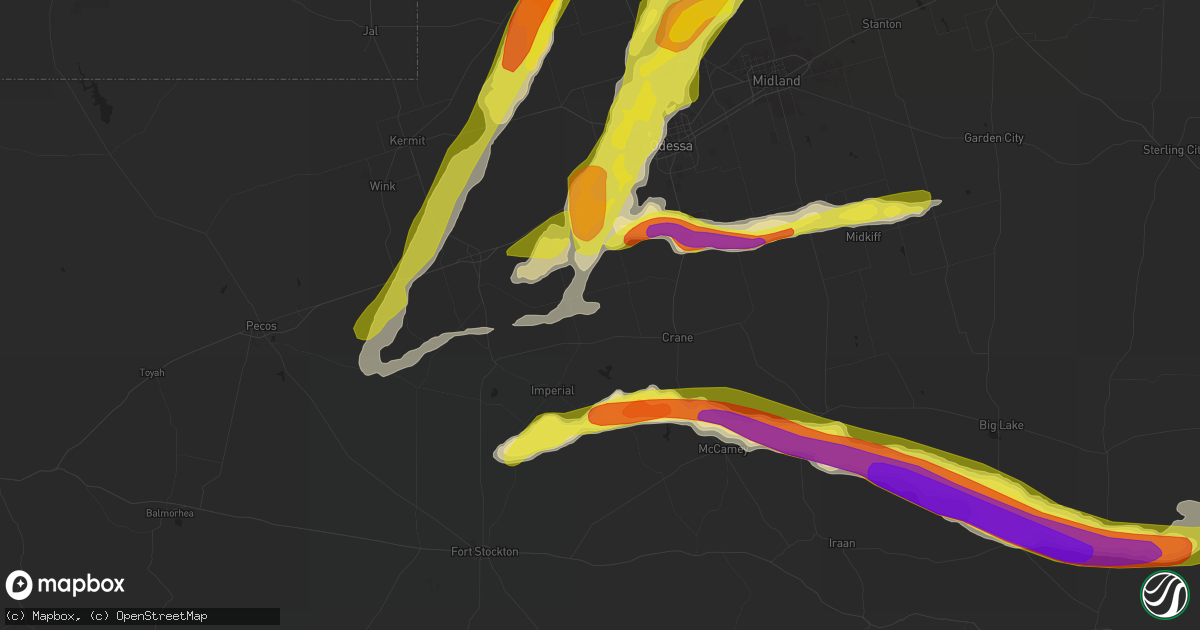 Hail map in Crane, TX on April 10, 2020