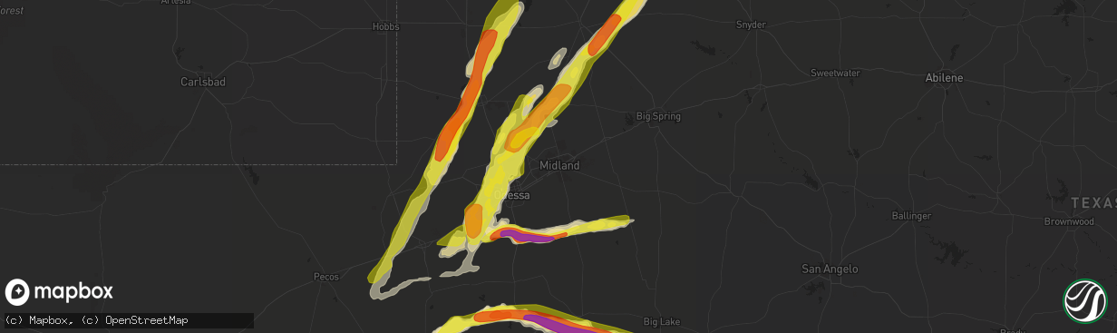 Hail map in Midland, TX on April 10, 2020