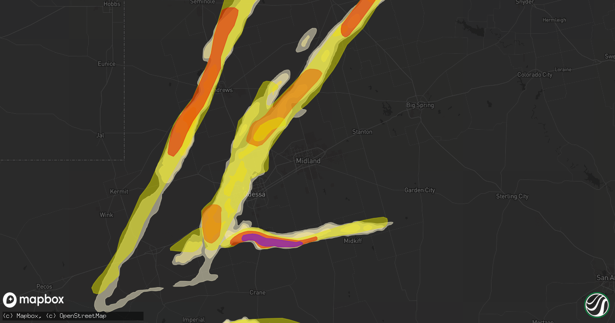 Hail map in Midland, TX on April 10, 2020