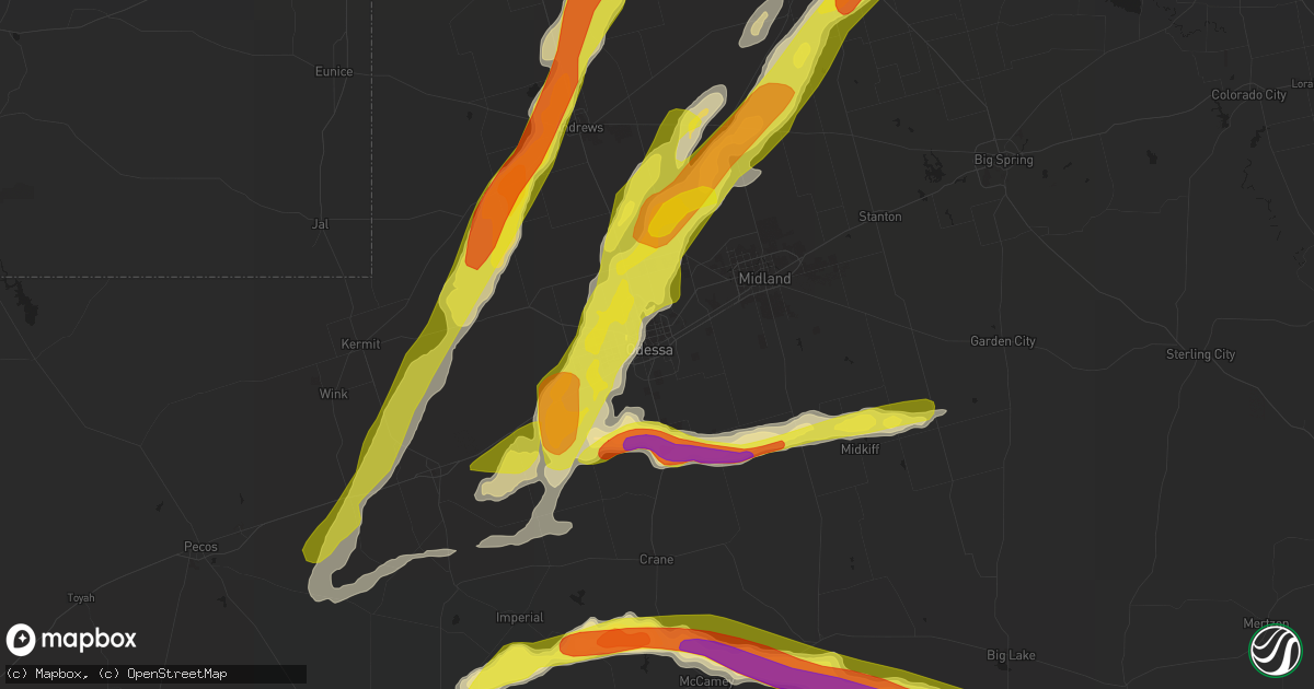 Hail map in Odessa, TX on April 10, 2020