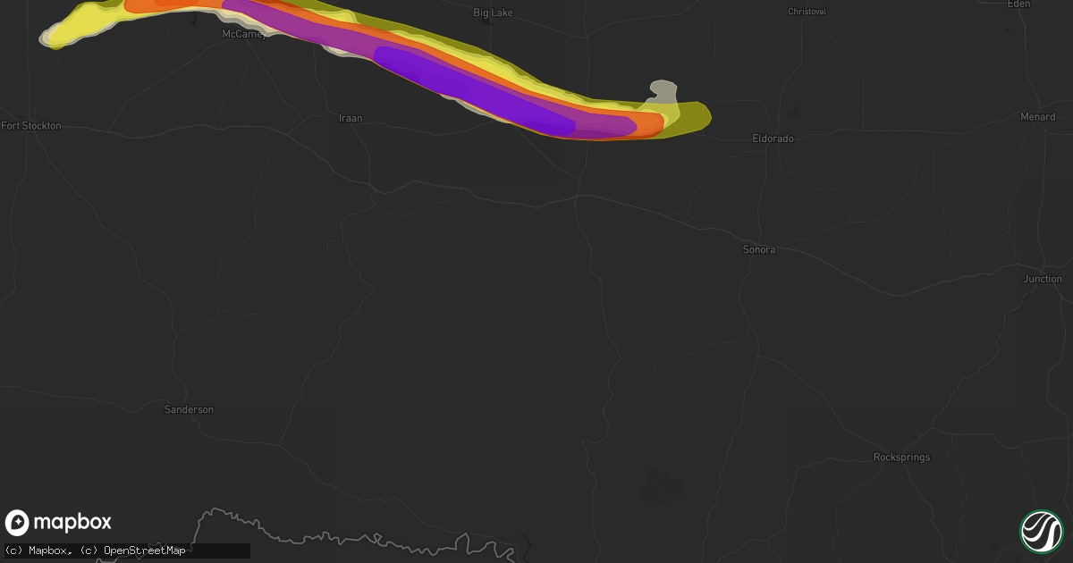 Hail map in Ozona, TX on April 10, 2020
