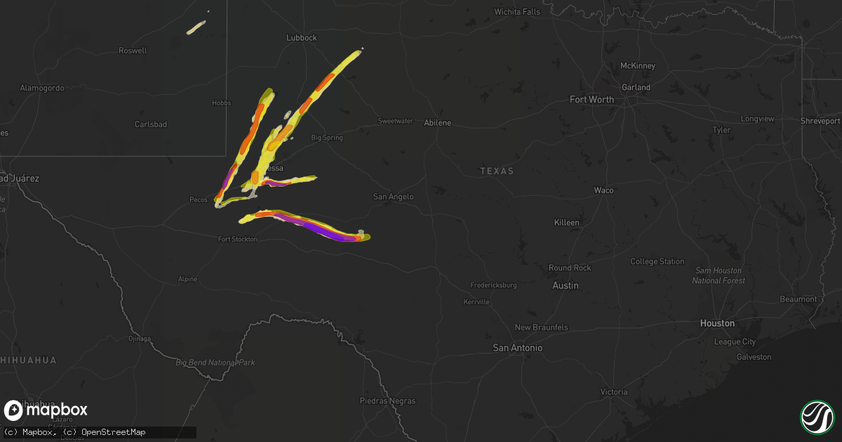 Hail map in Texas on April 10, 2020