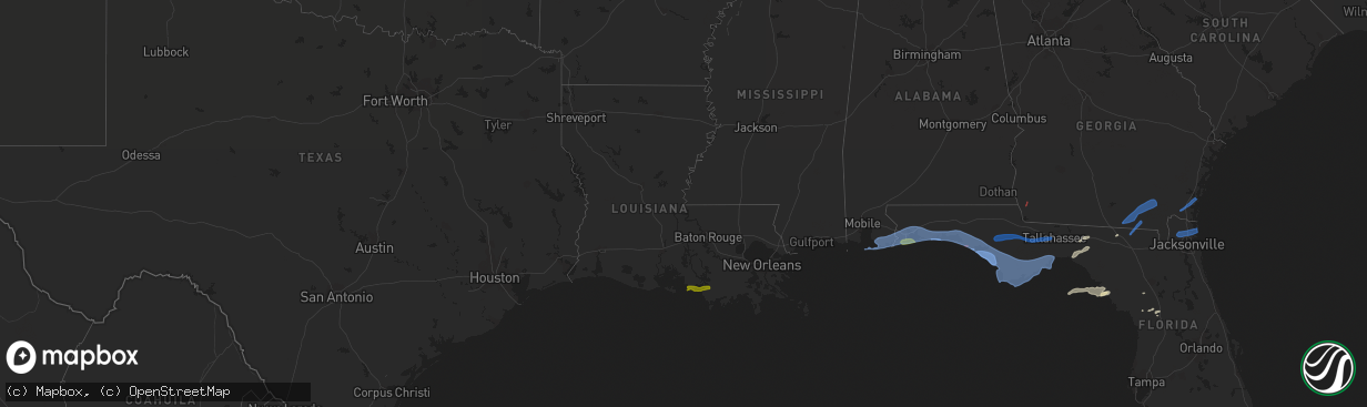 Hail map in Louisiana on April 10, 2021