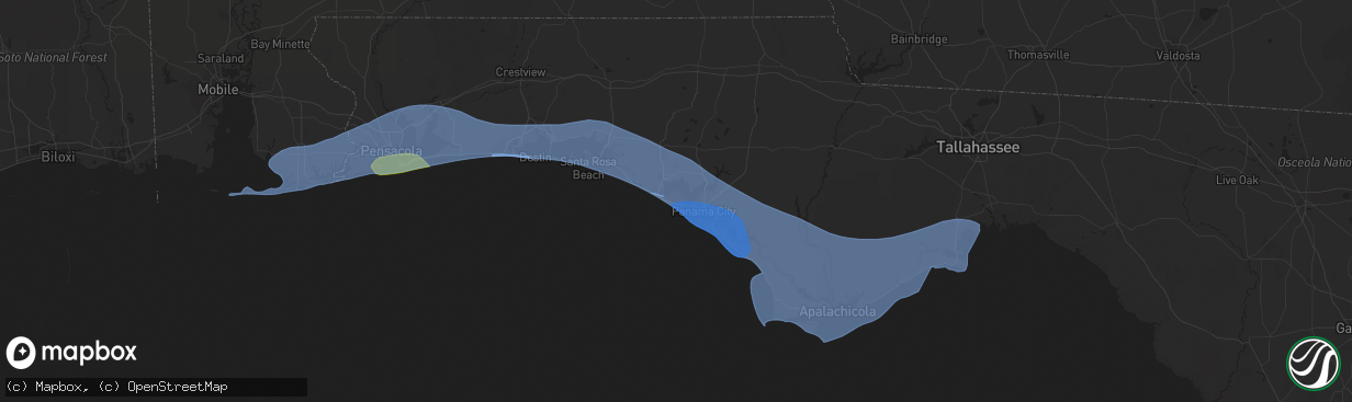 Hail map in Panama City Beach, FL on April 10, 2021