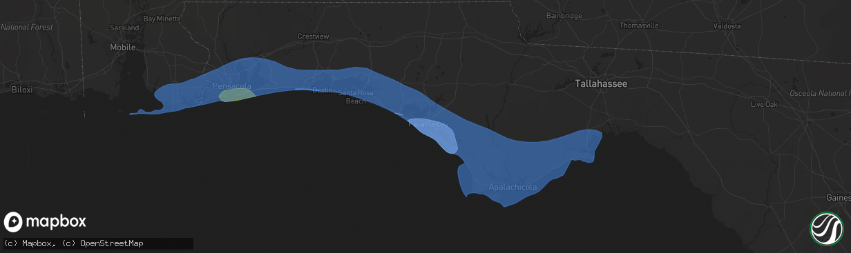 Hail map in Panama City, FL on April 10, 2021