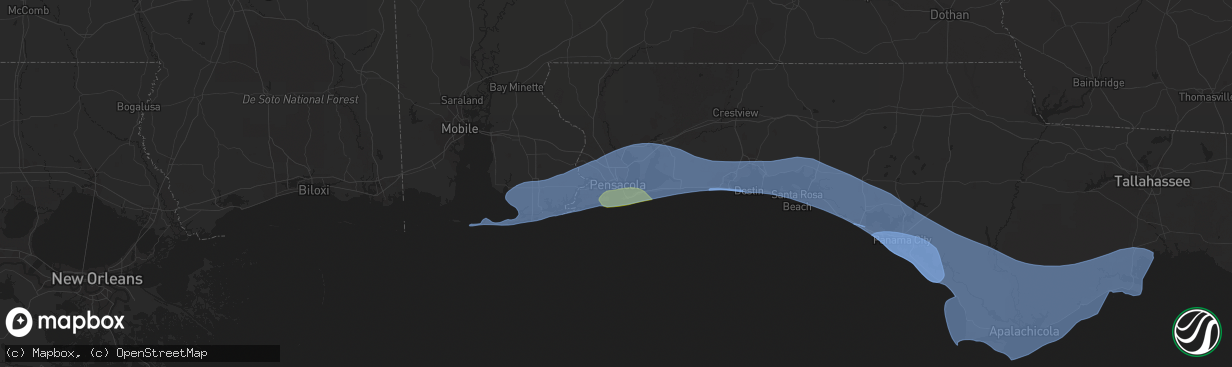 Hail map in Pensacola, FL on April 10, 2021