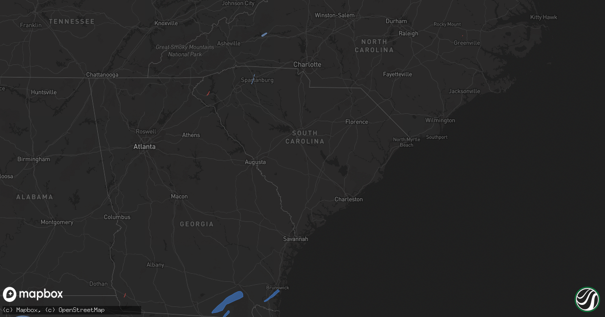 Hail map in South Carolina on April 10, 2021