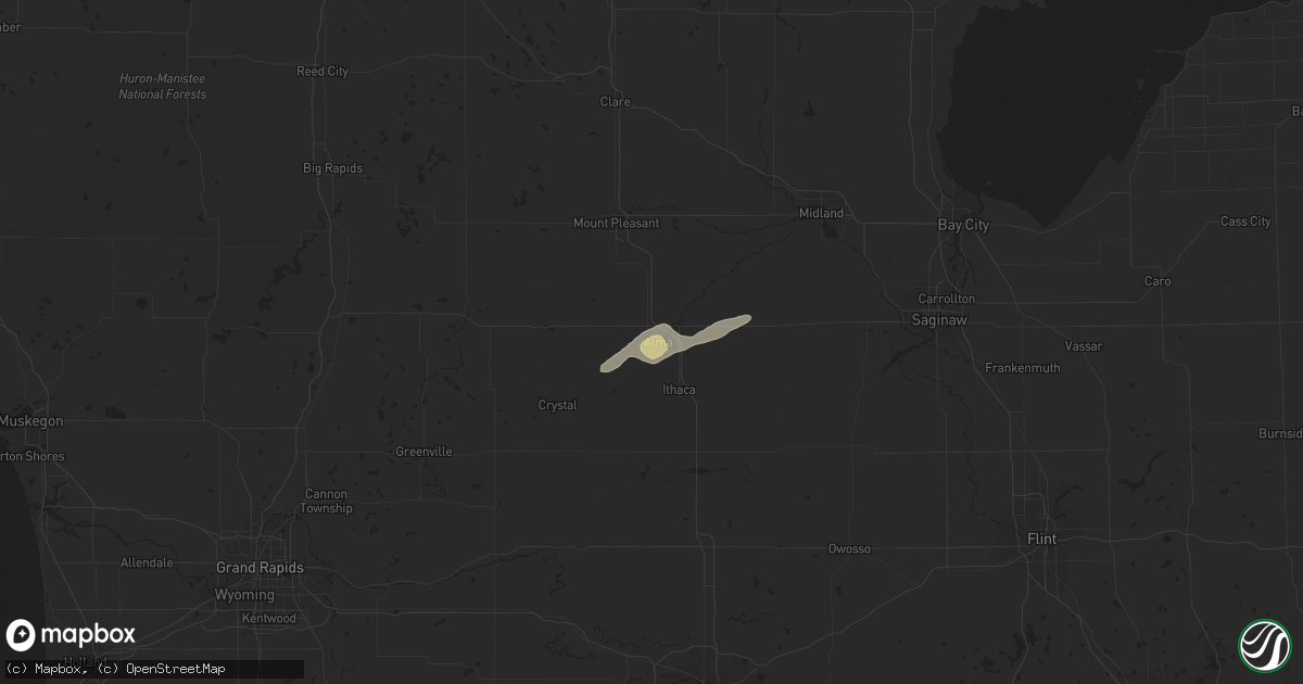 Hail map in Alma, MI on April 10, 2022