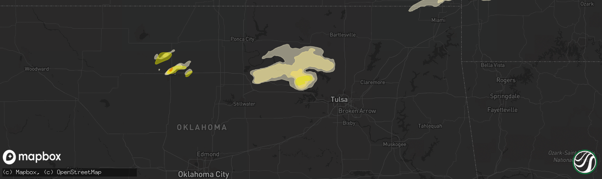 Hail map in Cleveland, OK on April 10, 2022