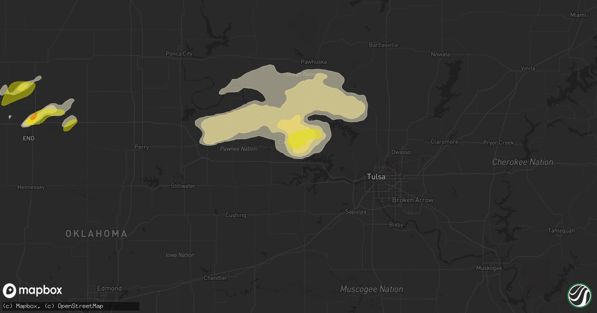 Hail map in Cleveland, OK on April 10, 2022
