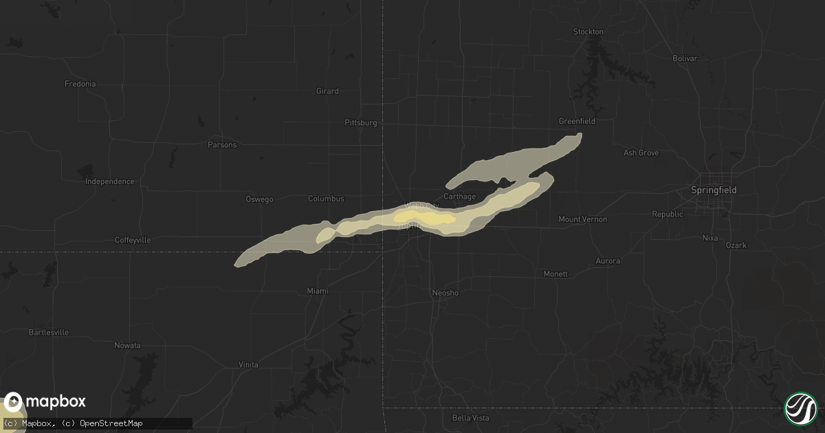Hail map in Joplin, MO on April 10, 2022
