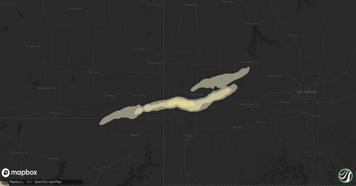 Hail map in Webb City, MO on April 10, 2022