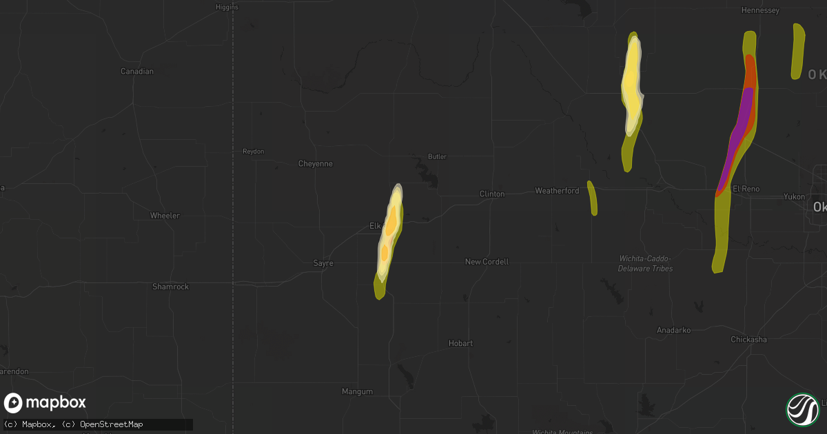 Hail map in Canute, OK on April 10, 2023