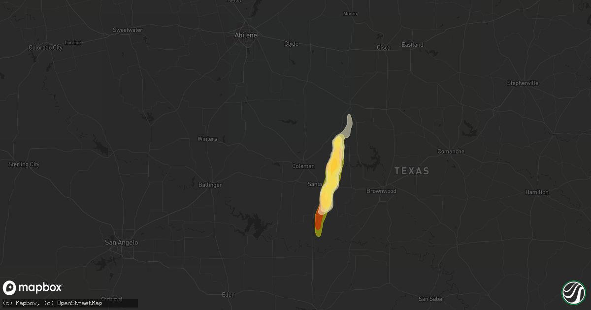 Hail map in Coleman, TX on April 10, 2023