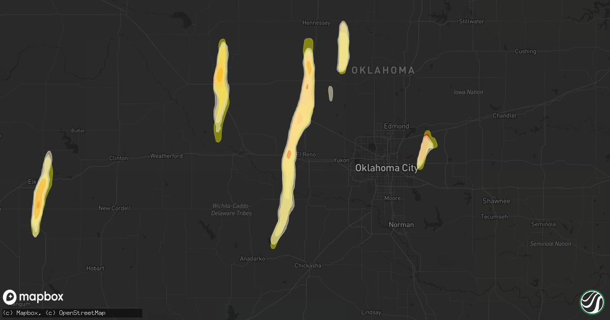 Hail map in El Reno, OK on April 10, 2023