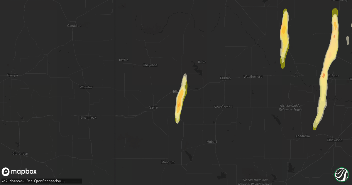 Hail map in Elk City, OK on April 10, 2023