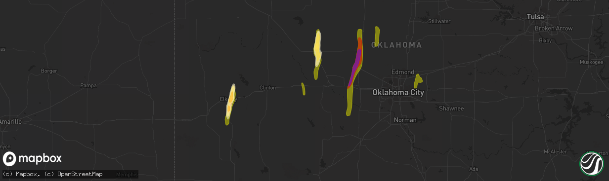 Hail map in Hydro, OK on April 10, 2023