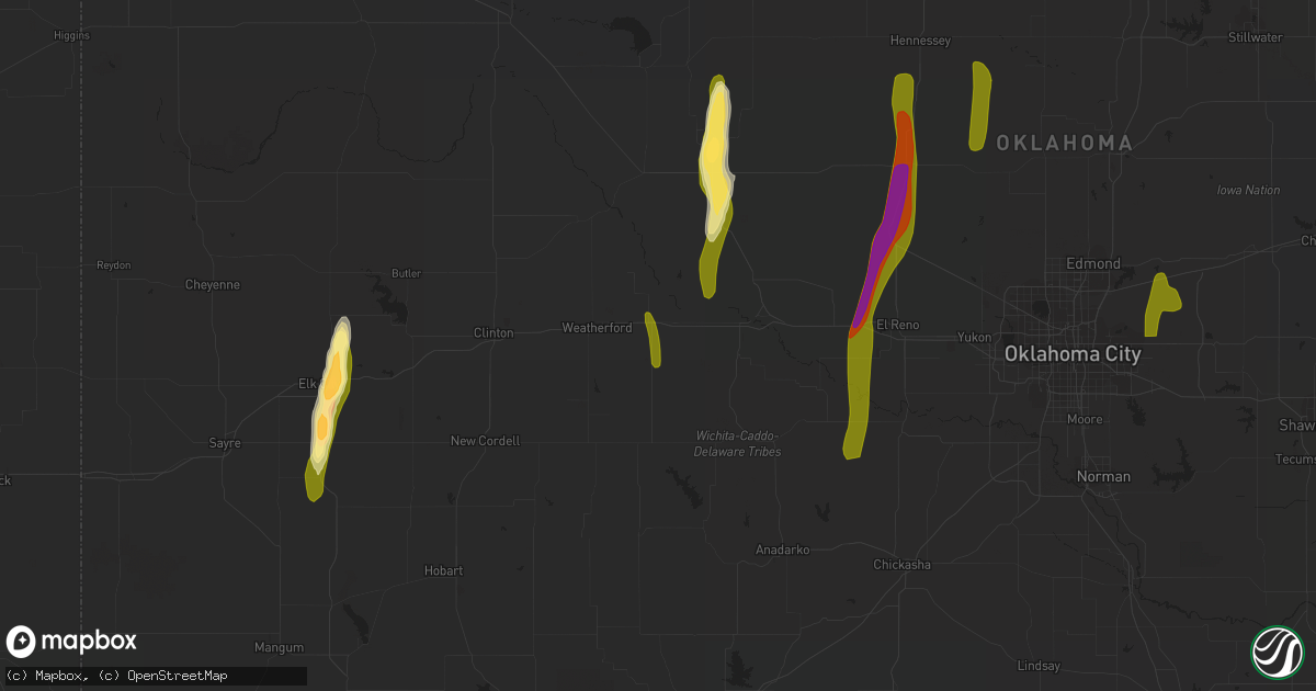 Hail map in Hydro, OK on April 10, 2023